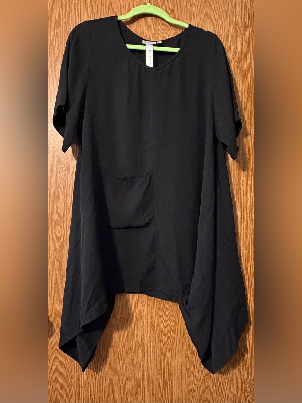 Black Asymmetric Pocket Tunic Top — Relaxed Draped Fit